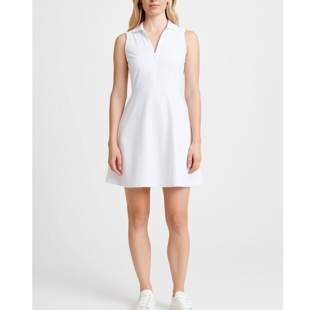 🆕THEORY Poplin White Sleeveless Collared Flare Shirt Dress. Size 6 - Picture 9 of 10
